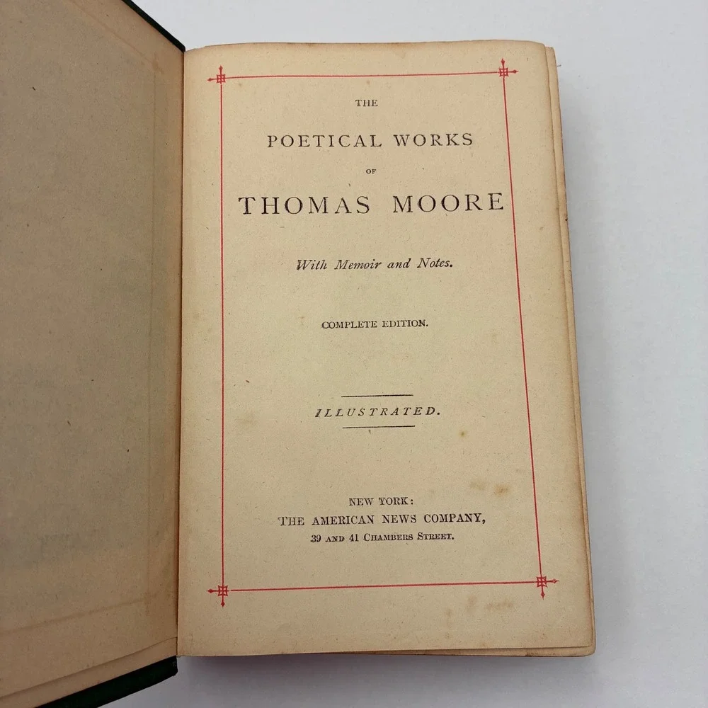 The Poetical Works of Thomas Moore Antique Illustrated Green Gilt Hardcover Book